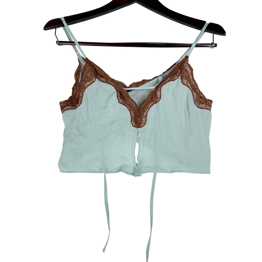 Out From Under Cami Top Womens S Mint Green Brown Lace Trim Coquette Fairycore